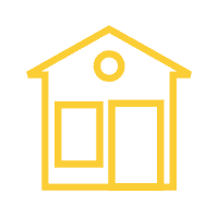 Modern yellow house icon representing construction and building services.